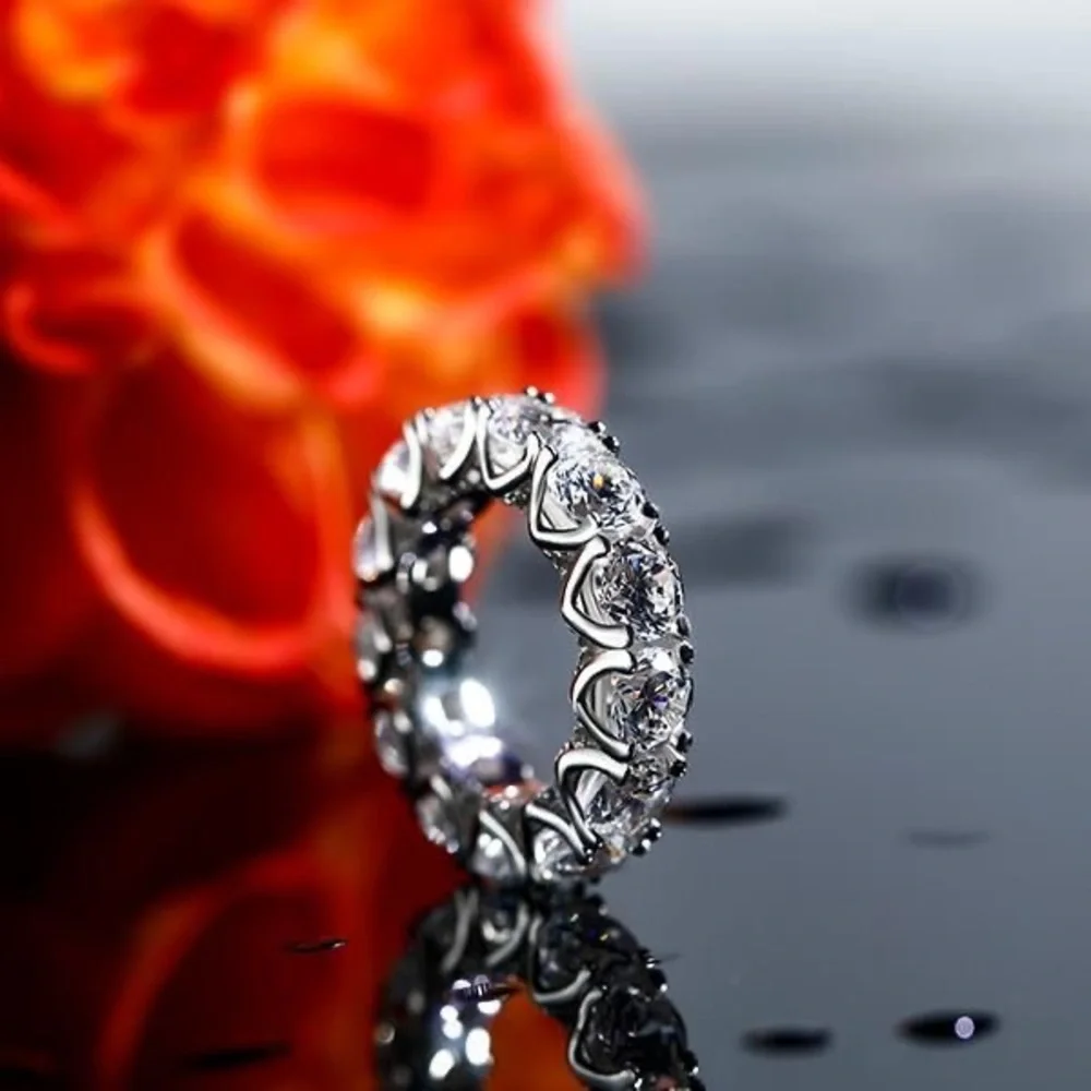 Eternity Round Created White Sapphire Wedding Band 925 Sterling Silver - Picture 1 of 8